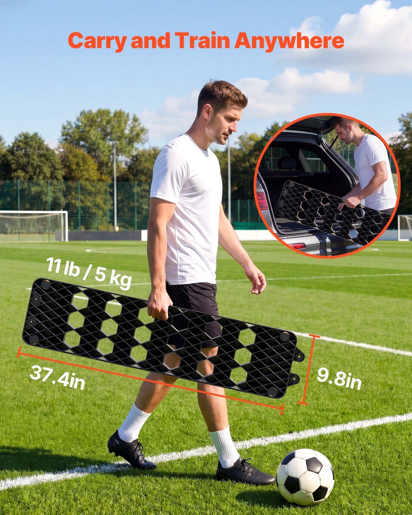Soccer Rebounder Board, 950 x 250 mm Portable Soccer Rebound Wall, Dual Surface Sports Kick Back Trainer, 3 Adjustable Angles, Easy Setup Ball Practice Equipment for Passing & Reaction Skills