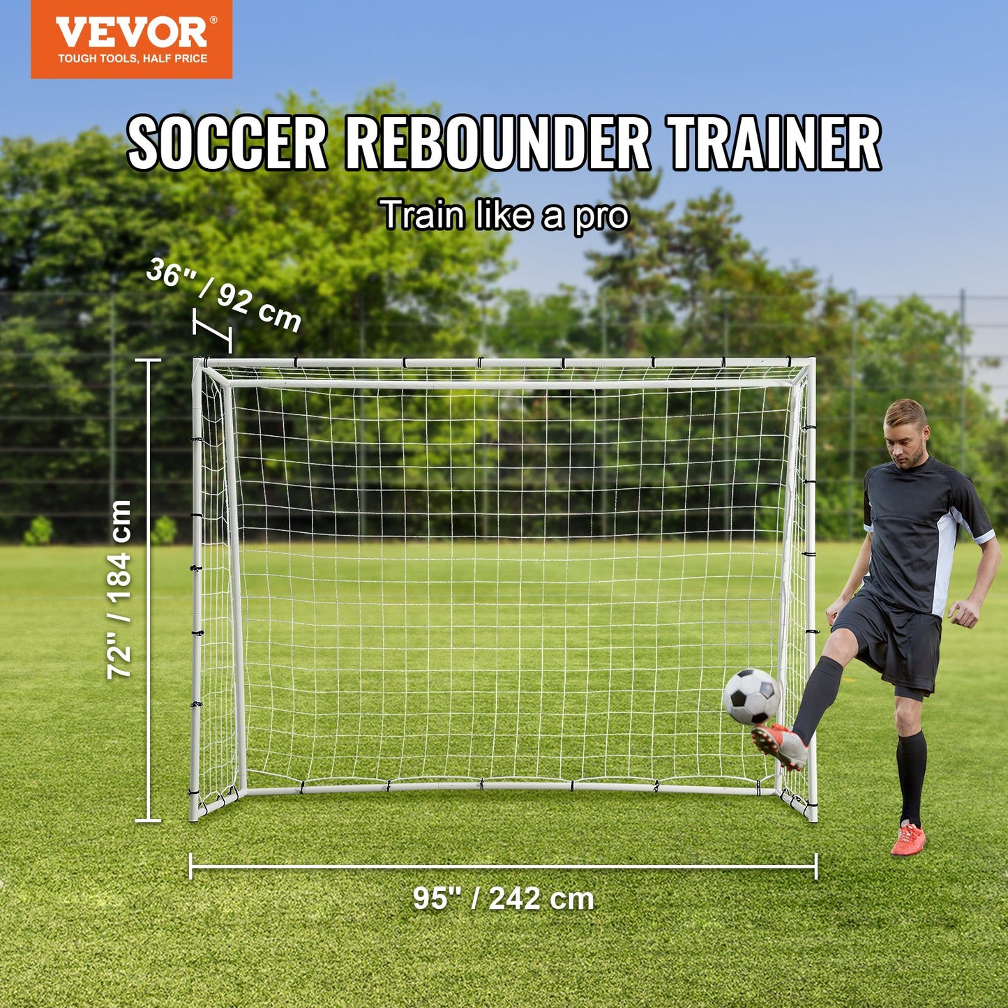VEVOR Soccer Rebound Trainer, 8x6FT Iron Soccer Training Equipment, Sports Football