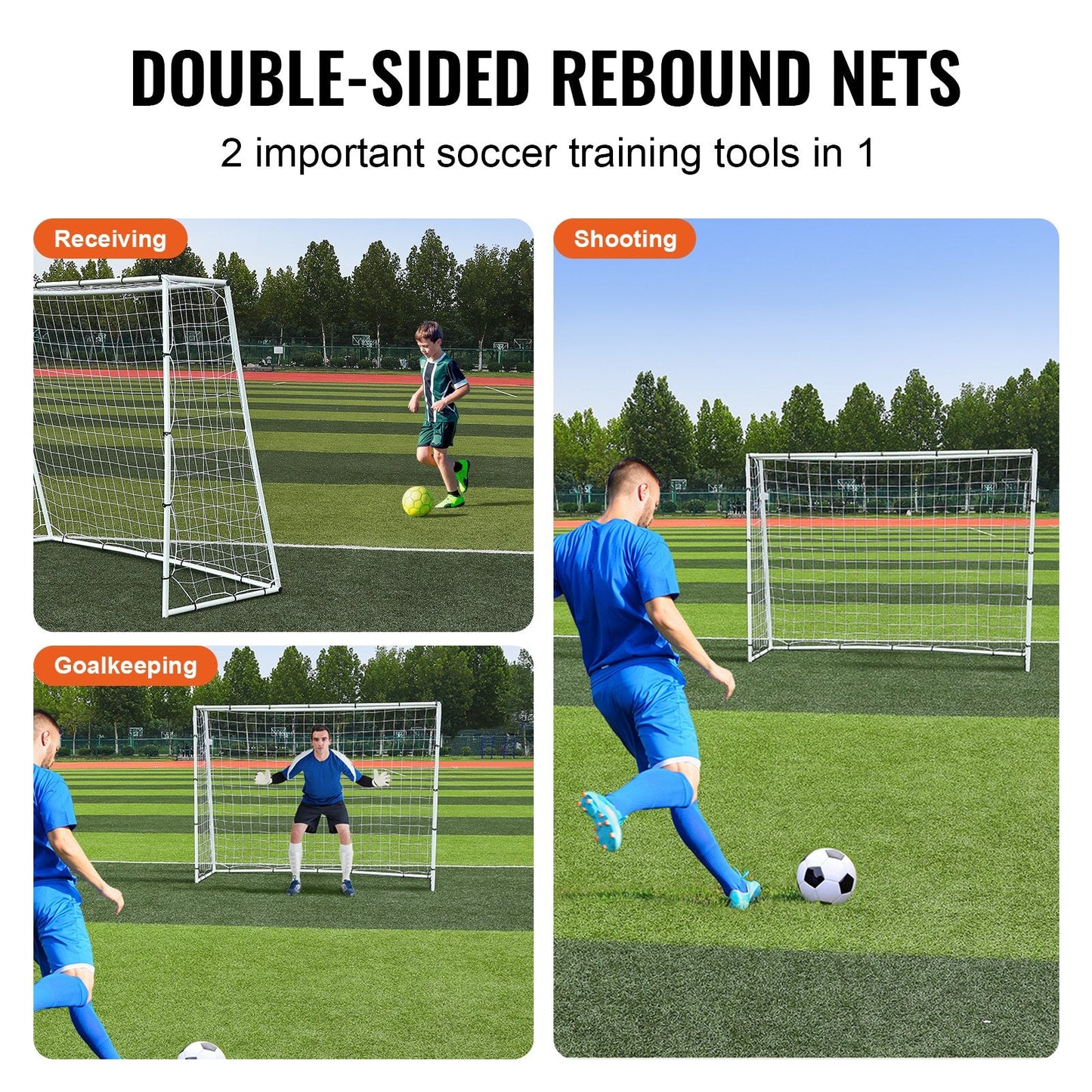 8x6M Iron Soccer Rebound Trainer with Double-Sided Net for Solo Practice