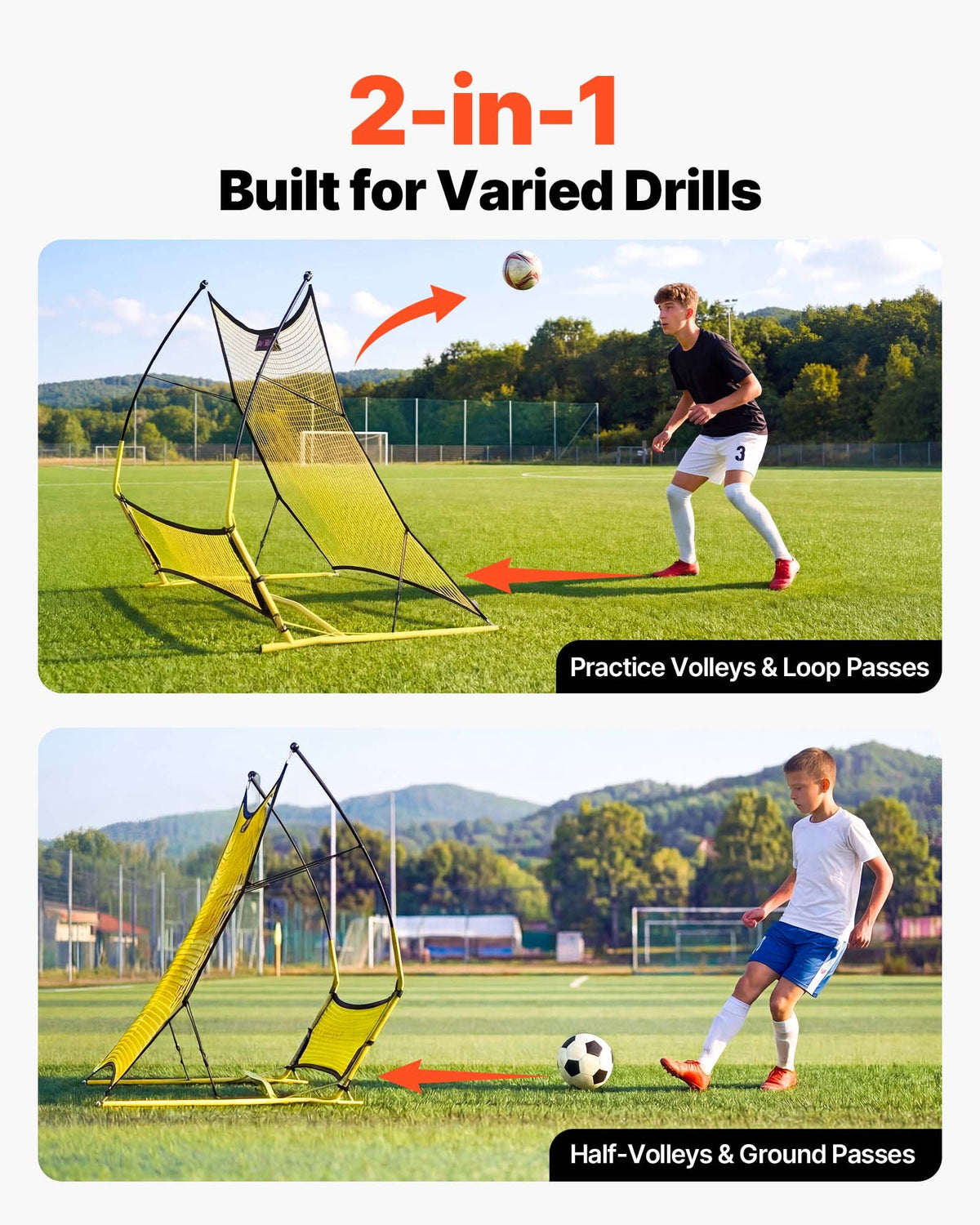 Soccer Rebounder Net, 2-in-1 Soccer Goal Rebounder, Thickened Fiberglass Poles Iron Pipe for Control, Passing Practice, Easy Setup Ball Training Equipment for Teens & Adults, 1830 x 1085 mm