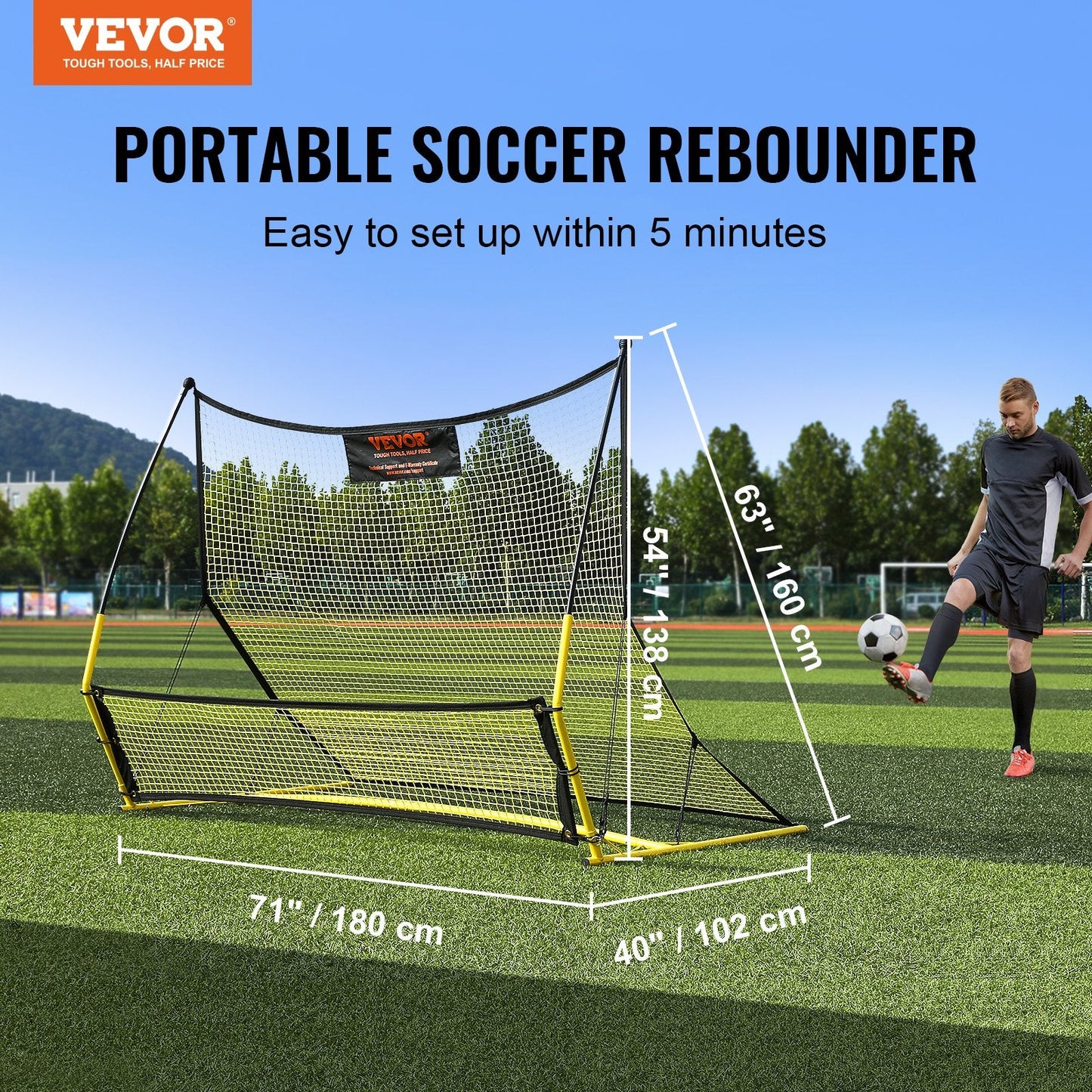 2-in-1 Portable Soccer Rebounder Net with Carry Bag, 5.4 kg, Iron & Polyester