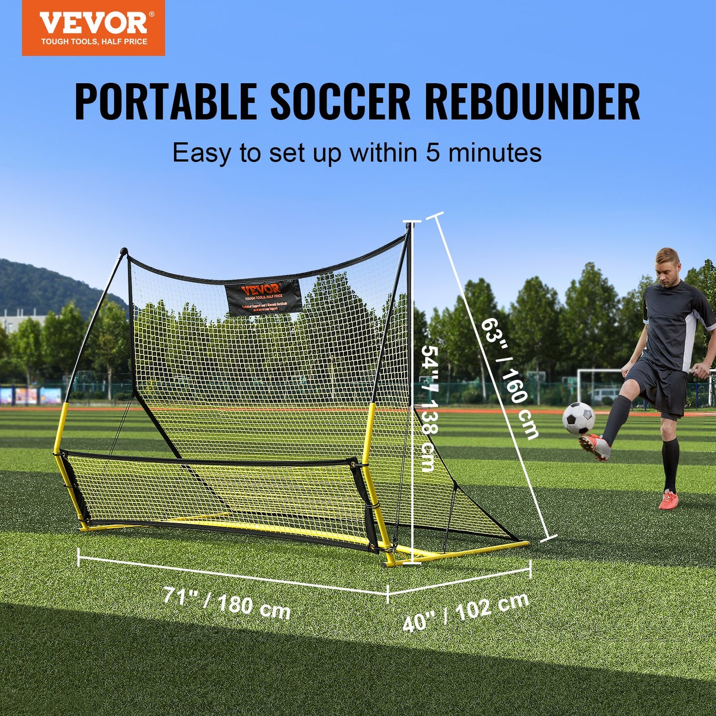 VEVOR Soccer Trainer, 2-IN-1 Portable Soccer Rebounder Net, Iron Soccer Practice
