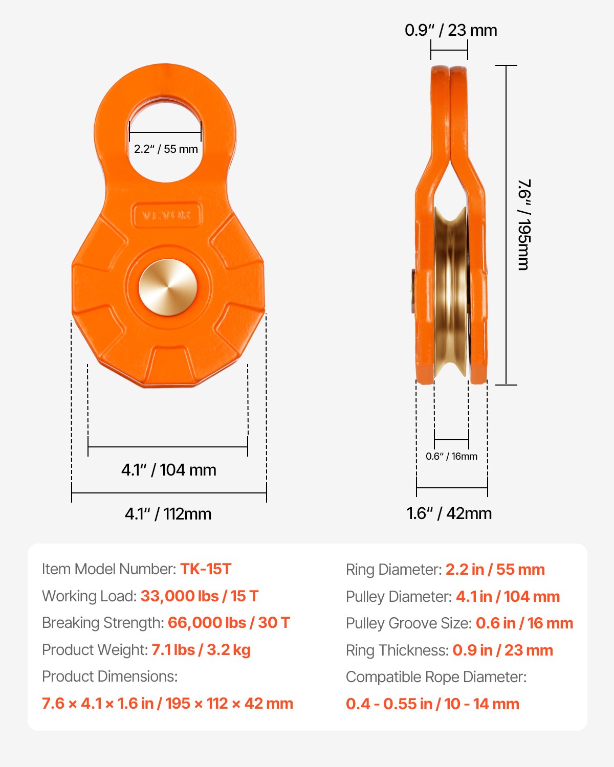 VEVOR 30 Ton Snatch Block Pulley Snatch 66,000 lbs Capacity Off Road Recovery