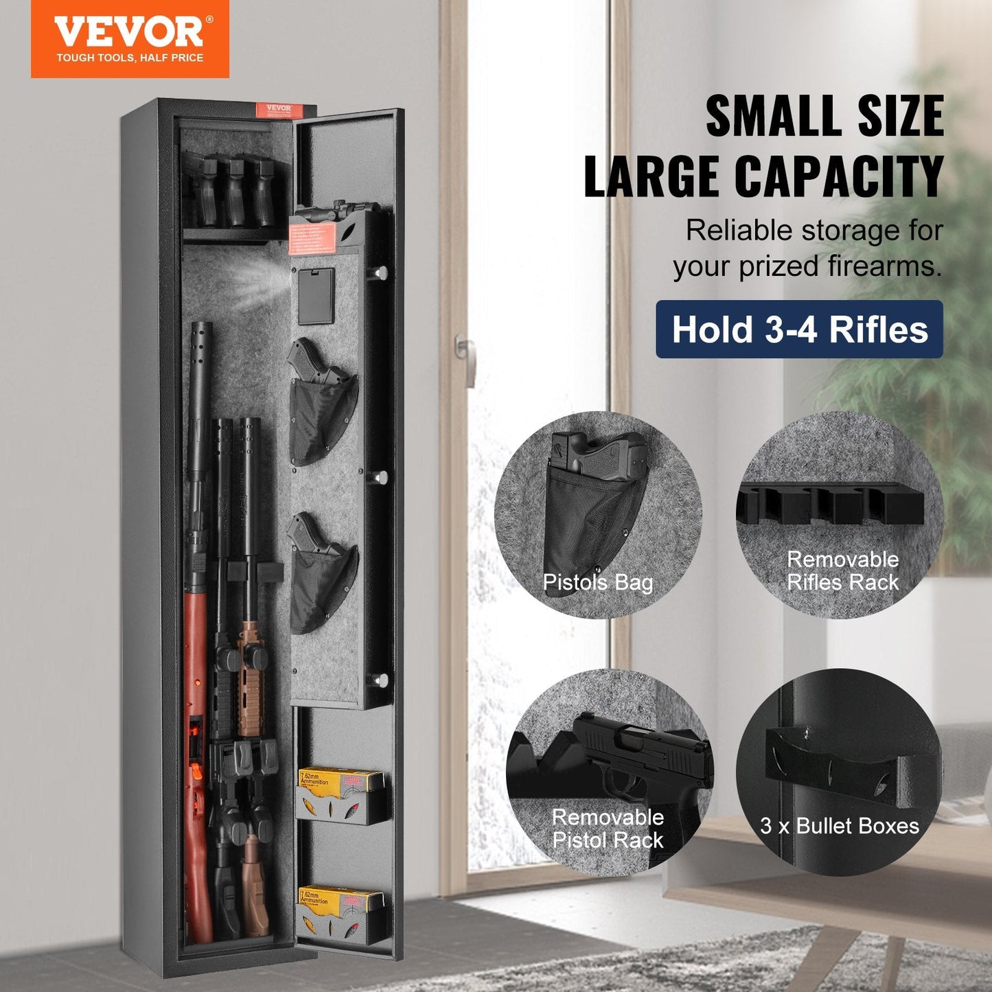 Digital Keypad Rifle and Pistol Safe for 3 Rifles and 4 Pistols, Steel Construction