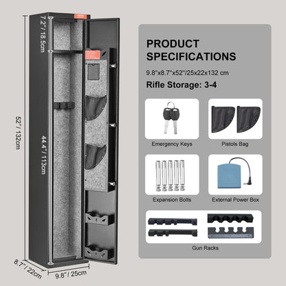 Digital Keypad Rifle and Pistol Safe for 3 Rifles and 4 Pistols, Steel Construction