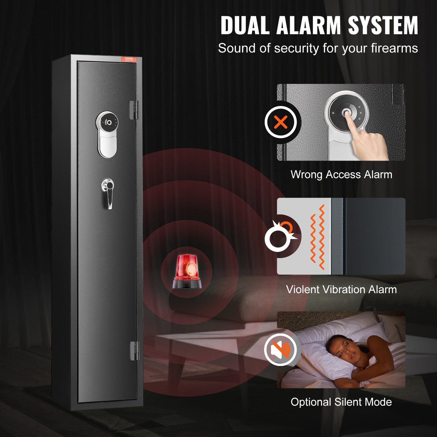 5-Rifle Gun Safe with Biometric Fingerprint Lock and Ammo Storage Solutions