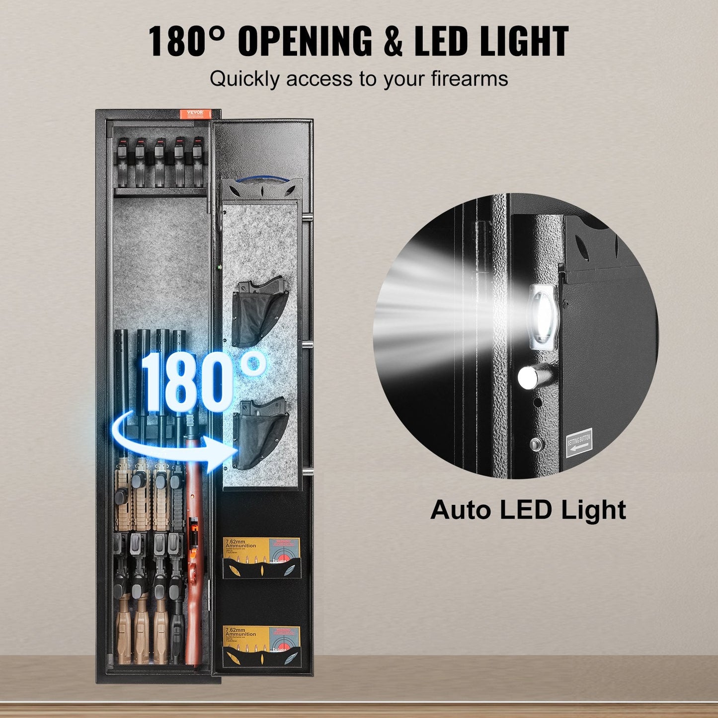 5-Rifle Gun Safe with Biometric Fingerprint Lock and Ammo Storage Solutions