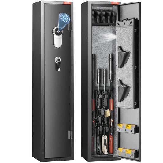 VEVOR 5 Rifles Gun Safe, Rifle Safe with Fingerprint Lock, Quick Access Gun Storage