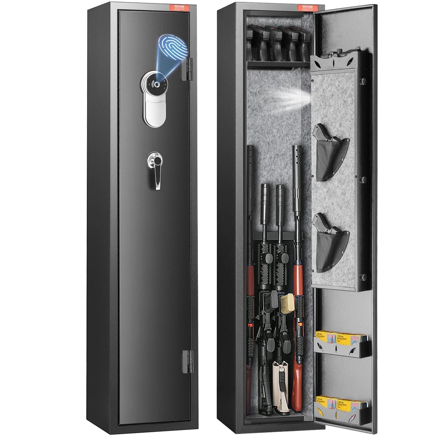 5-Rifle Gun Safe with Biometric Fingerprint Lock and Ammo Storage Solutions