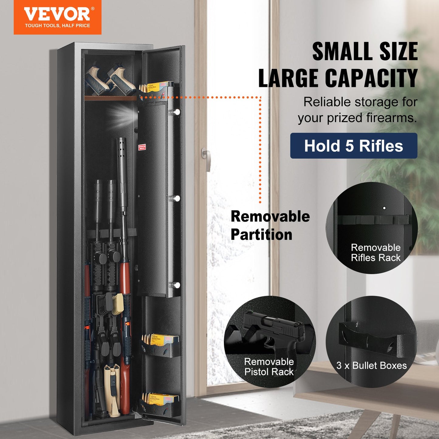 VEVOR Gun Safe Rifle Safe with Fingerprint Lock for 5 Rifles and 4 Pistols