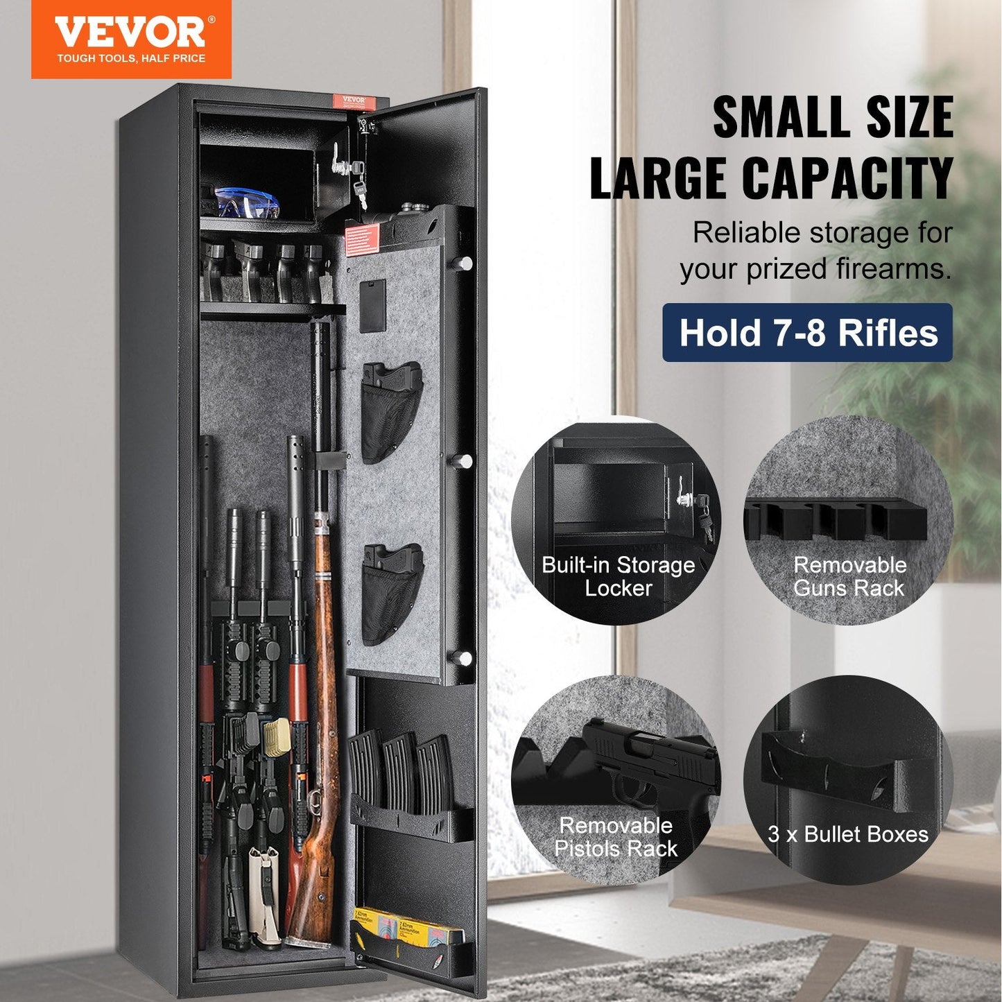 Biometric Rifle Safe with Fingerprint & Digital Keypad for 6 Guns