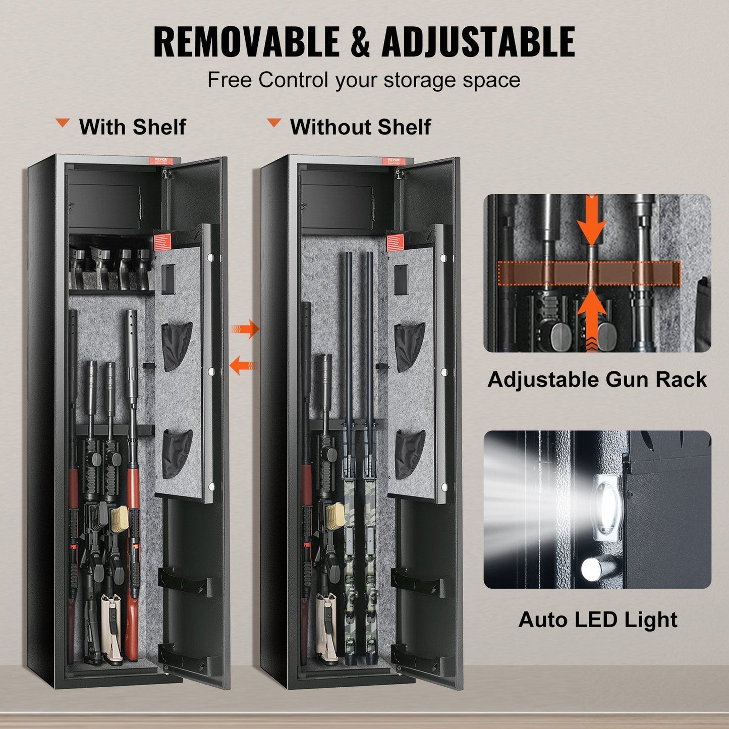 Biometric Rifle Safe with Fingerprint & Digital Keypad for 6 Guns