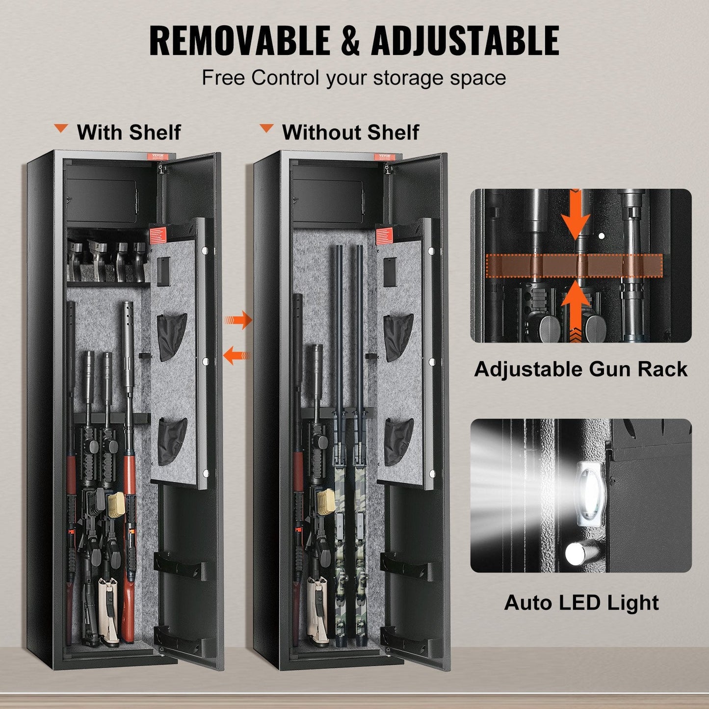 Gun Safe with Digital Keypad, 5 Rifle Capacity, Anti-Theft Design, Steel Cabinet
