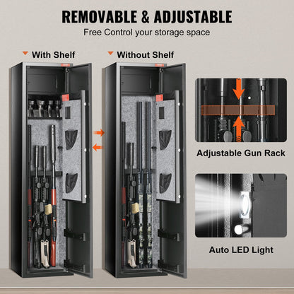 Gun Safe with Digital Keypad, 5 Rifle Capacity, Anti-Theft Design, Steel Cabinet