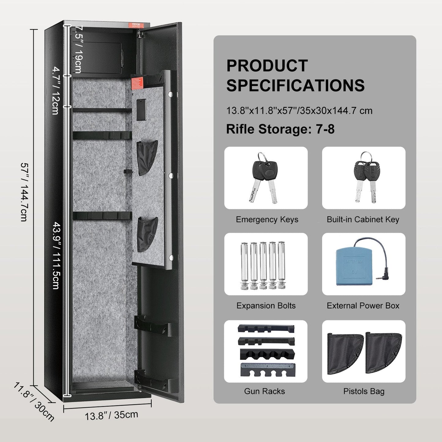 Gun Safe with Digital Keypad, 5 Rifle Capacity, Anti-Theft Design, Steel Cabinet