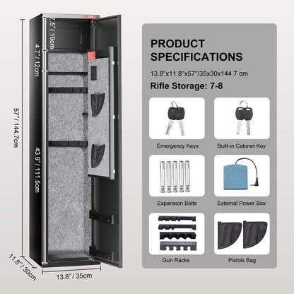Gun Safe with Digital Keypad, 5 Rifle Capacity, Anti-Theft Design, Steel Cabinet