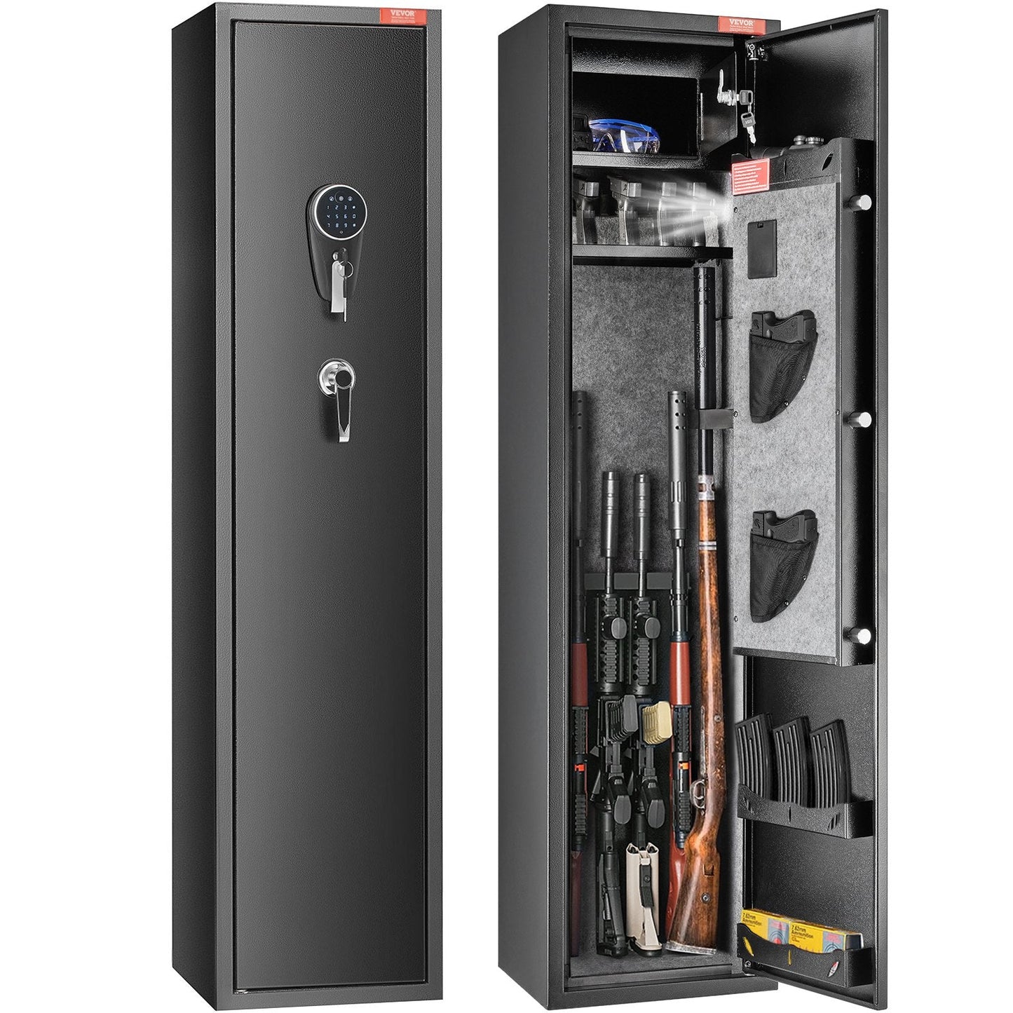 Gun Safe with Digital Keypad, 5 Rifle Capacity, Anti-Theft Design, Steel Cabinet