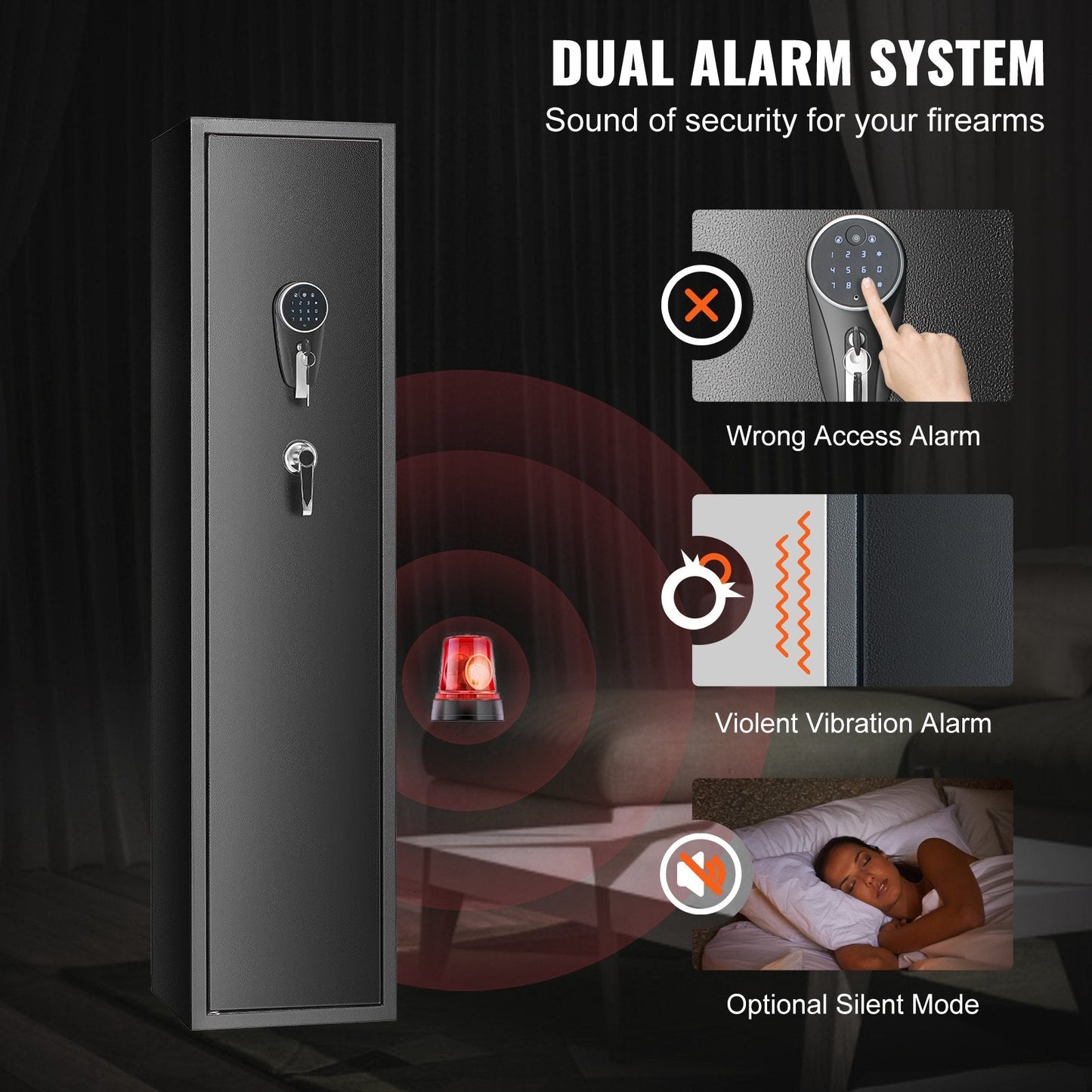 Secure Rifle Cabinet with Built-in Locker for 5 Rifles and Keypad Lock