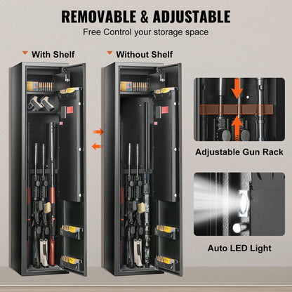 Secure Rifle Cabinet with Built-in Locker for 5 Rifles and Keypad Lock