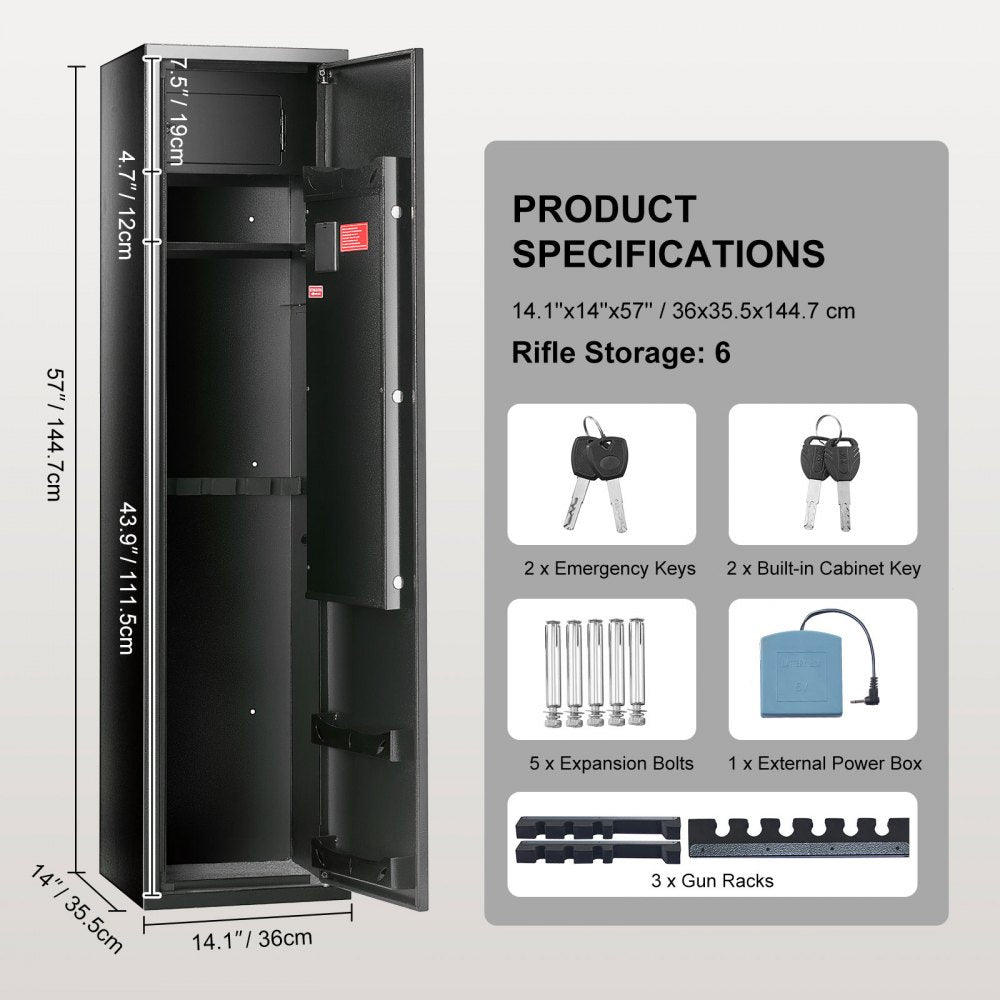 Gun Safe Rifle Safe with Fingerprint & Digital Keypad Lock for 6 Rifles