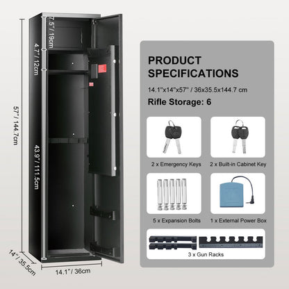 Gun Safe Rifle Safe with Fingerprint & Digital Keypad Lock for 6 Rifles
