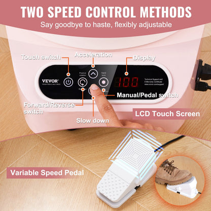 Electric Pottery Wheel, 0.25m, 350W with Pedal & Touch Control, 3kg Capacity, Pink