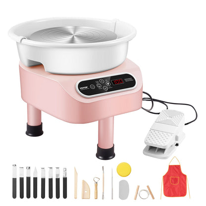 Electric Pottery Wheel with Foot Pedal, 0.28m Ceramic Machine, 450W, Pink