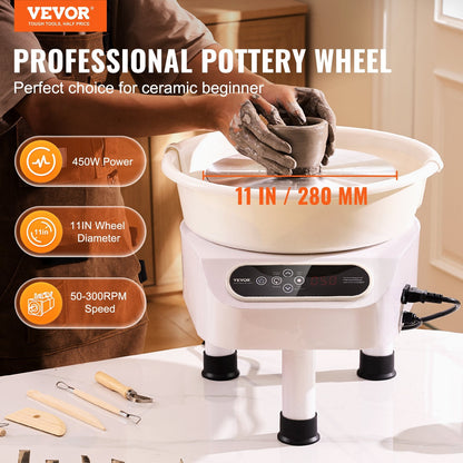 450W Electric Pottery Wheel with Foot Pedal & LCD, 0.28m Ceramic Forming Machine
