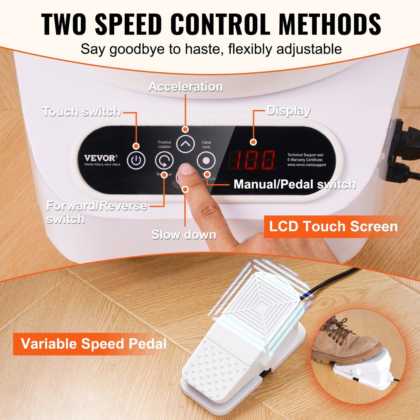 450W Electric Pottery Wheel with Foot Pedal & LCD, 0.28m Ceramic Forming Machine