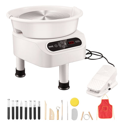 450W Electric Pottery Wheel with Foot Pedal & LCD, 0.28m Ceramic Forming Machine
