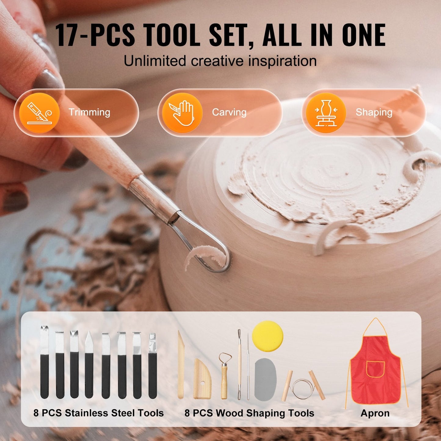 Electric Pottery Wheel, 0.28m Machine, 450W with Foot Pedal & LCD Touch Screen