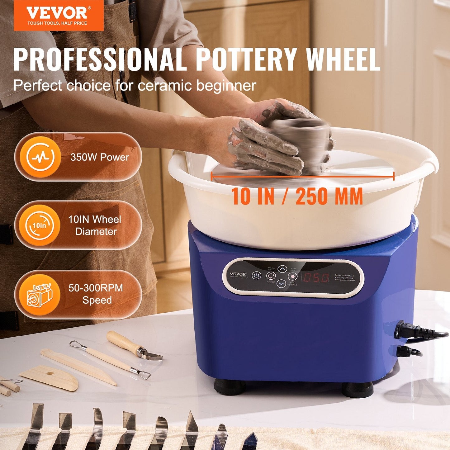 Electric Pottery Wheel with LCD, Foot Pedal, and Tools for DIY Crafts, Blue