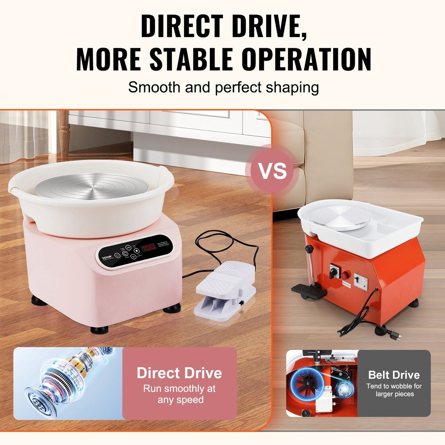 Electric Pottery Wheel with LCD Touch & Foot Pedal, 0.25m, 350W, 3kg Capacity, Pink