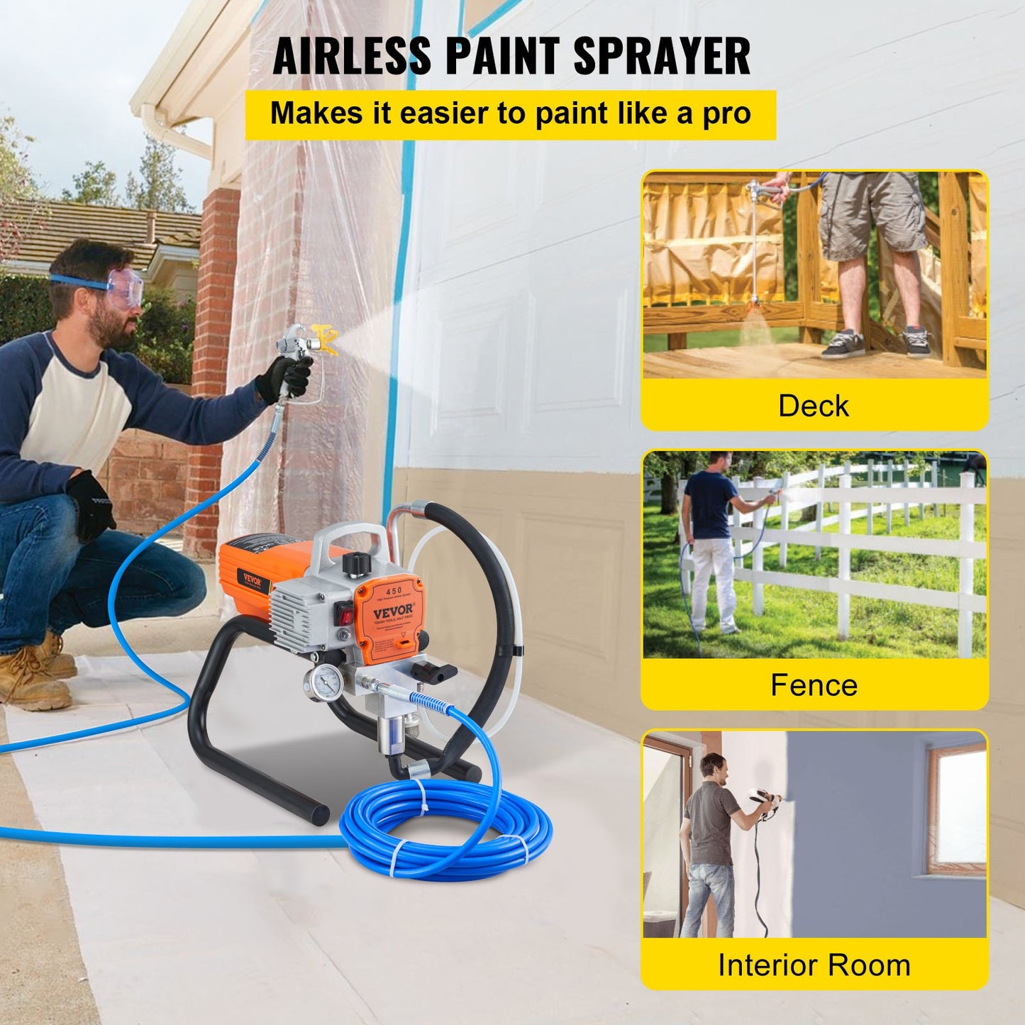 VEVOR High Pressure Airless Wall Paint Spray Gun Sprayer 600W Machine Spraying