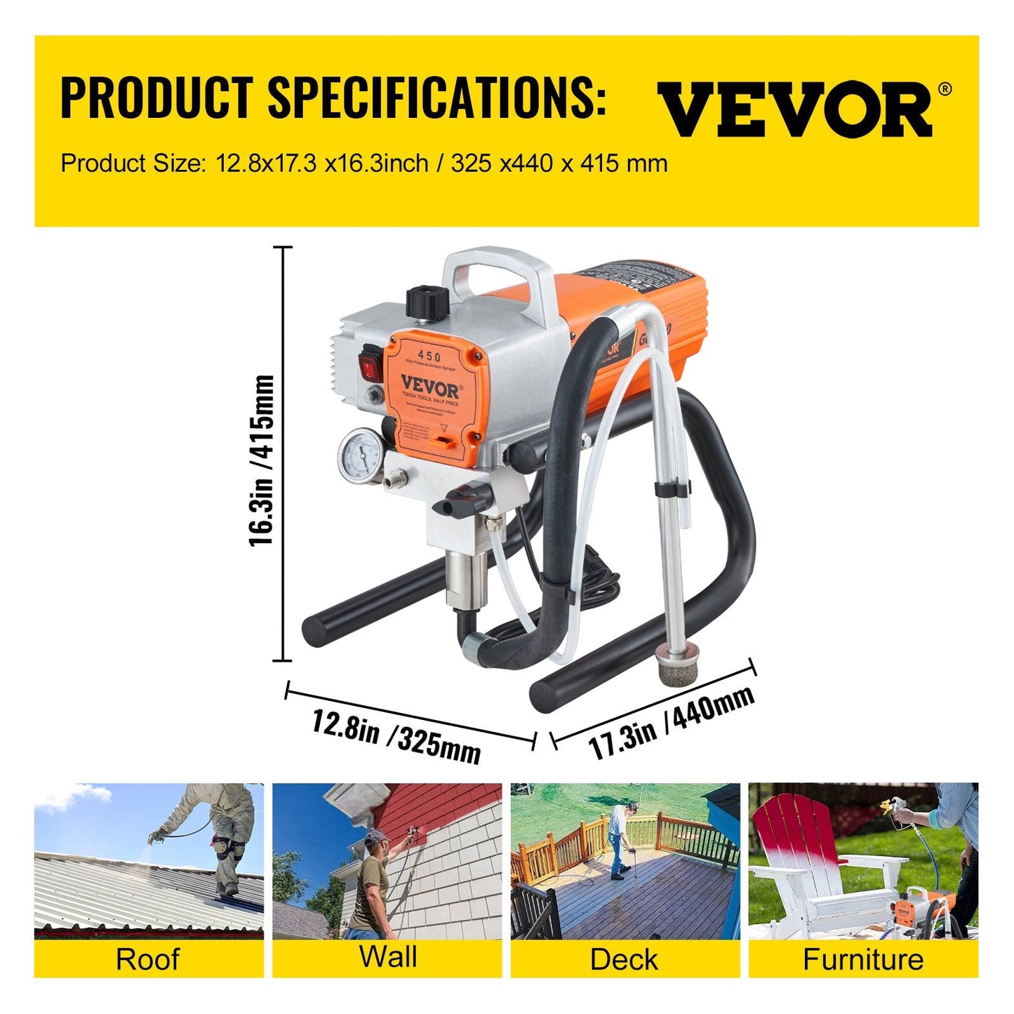 High Pressure 600W Airless Paint Sprayer with Adjustable Flow Control, 15.5 kg