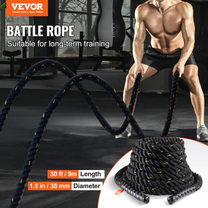 9.1m Fitness Training Rope for Strength & Endurance - Black, 6.8 kg
