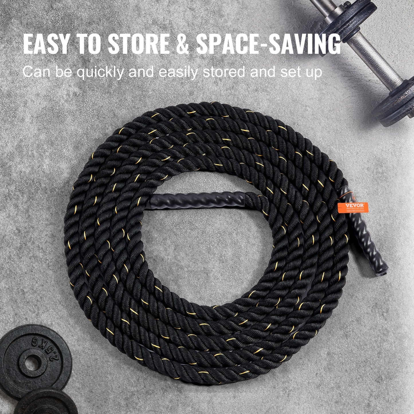 9.1m Fitness Training Rope for Strength & Endurance - Black, 6.8 kg