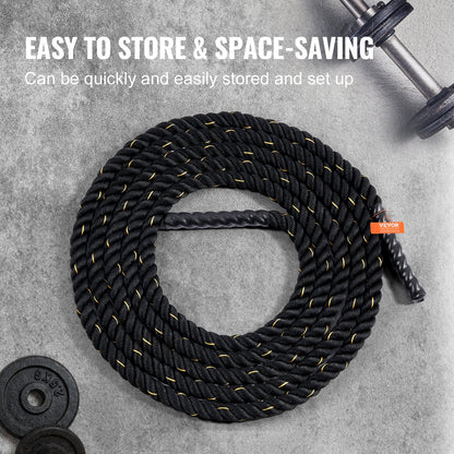 9.1m Fitness Training Rope for Strength & Endurance - Black, 6.8 kg