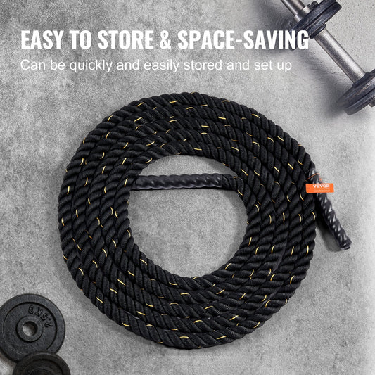 9.1m Fitness Training Rope for Strength & Endurance - Black, 6.8 kg
