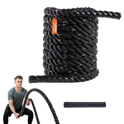9.1m Fitness Training Rope for Strength & Endurance - Black, 6.8 kg