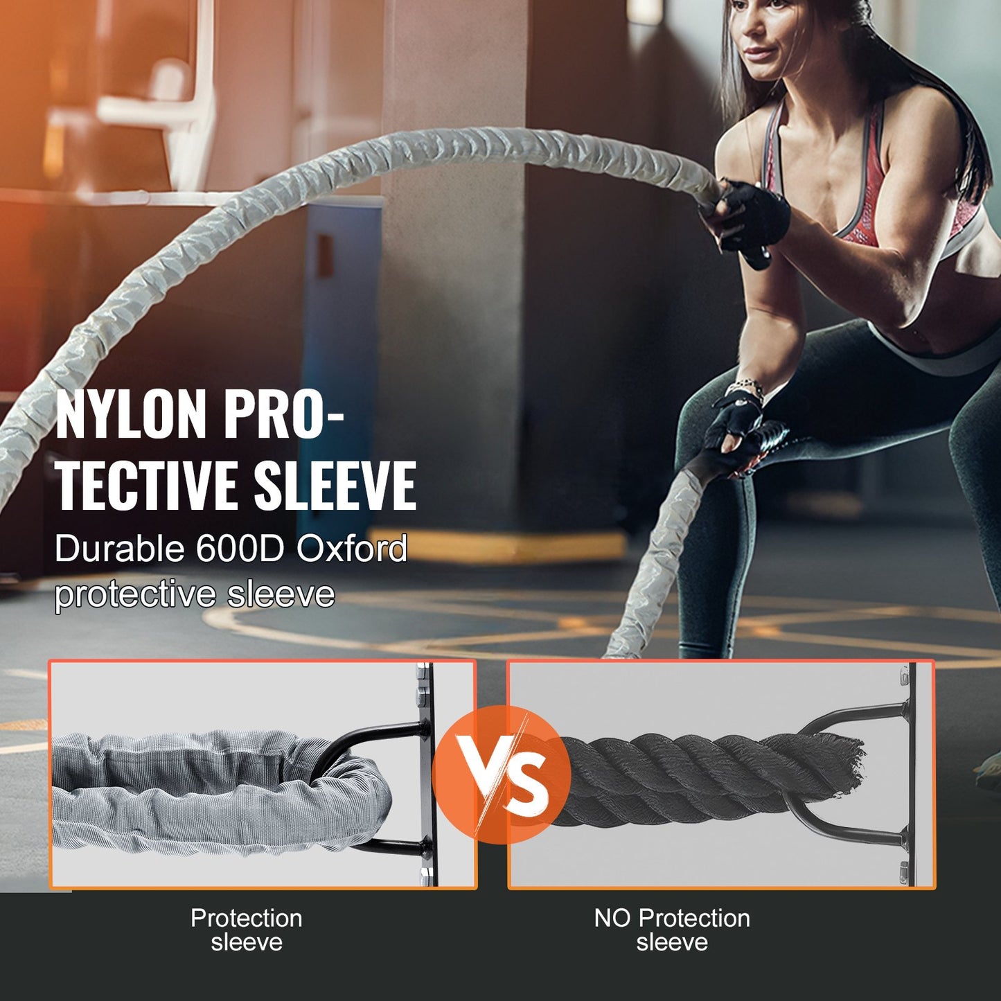 Battle Rope, 1.5 Inch Diameter 30Ft Length Polyester Exercise Rope, Battle Exercise Equipment with Protect Sleeve & Anchor, Heavy Weighted Rope for Home Gym Workout Core Strength Training, Gray