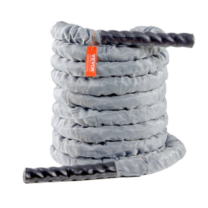Battle Rope, 1.5 Inch Diameter 30Ft Length Polyester Exercise Rope, Battle Exercise Equipment with Protect Sleeve & Anchor, Heavy Weighted Rope for Home Gym Workout Core Strength Training, Gray