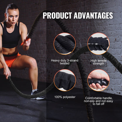 12.2m Fitness Training Rope - Strength & Endurance Workout Tool, 9.5 kg