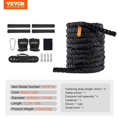 12.2m Fitness Training Rope - Strength & Endurance Workout Tool, 9.5 kg