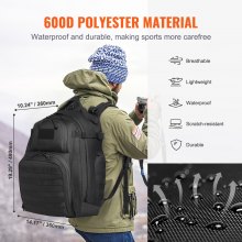 Large tactical bag holds clothing, shoes, gym equipment, notebooks, tablets, phones, and travel essentials
