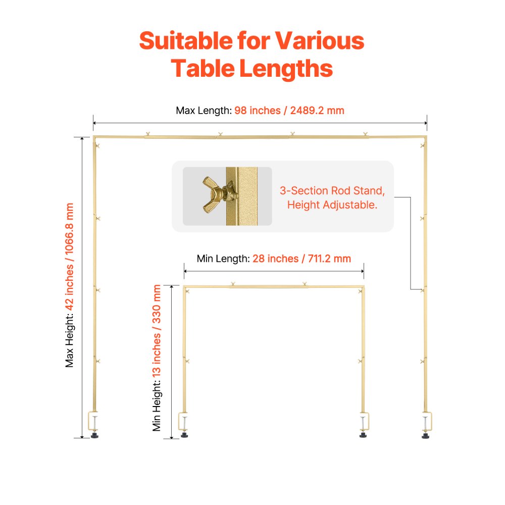VEVOR Over The Table Rod Stand with Clamp Party Arch Frame 28-98 in L Adjustable