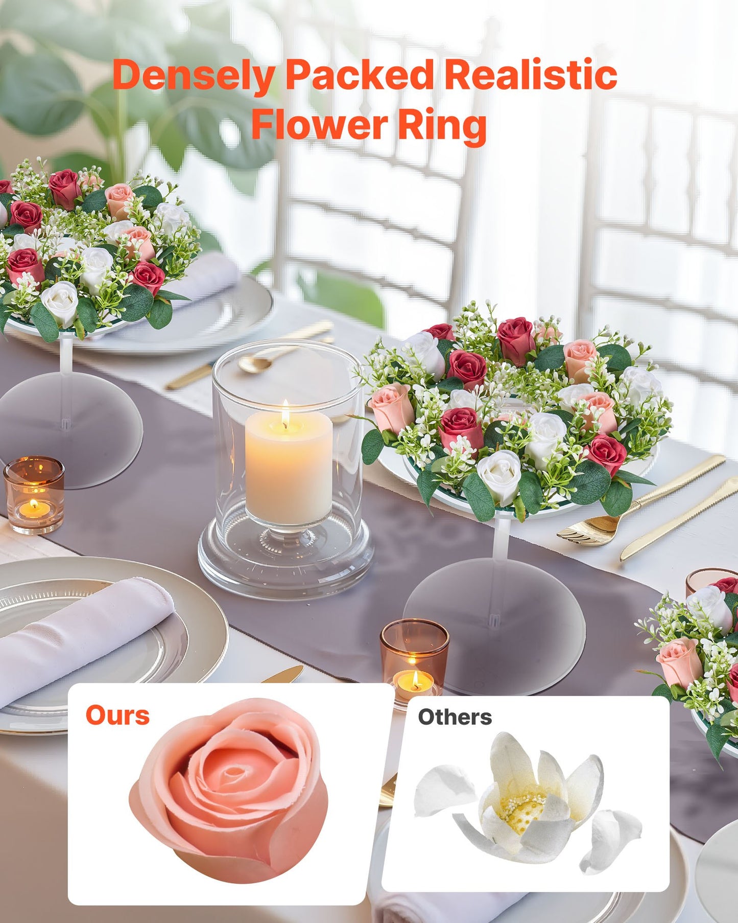 Artificial Rose Wreath, 340 mm Diameter Faux Flower Wreath with Pink and White Roses, Flower Arrangement Centerpiece for Valentine's, Mother's Day, Party, Wedding and Home Table Décor, 10 PCS
