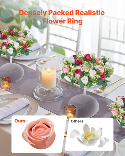 Artificial Rose Wreath, 340 mm Diameter Faux Flower Wreath with Pink and White Roses, Flower Arrangement Centerpiece for Valentine's, Mother's Day, Party, Wedding and Home Table Décor, 10 PCS