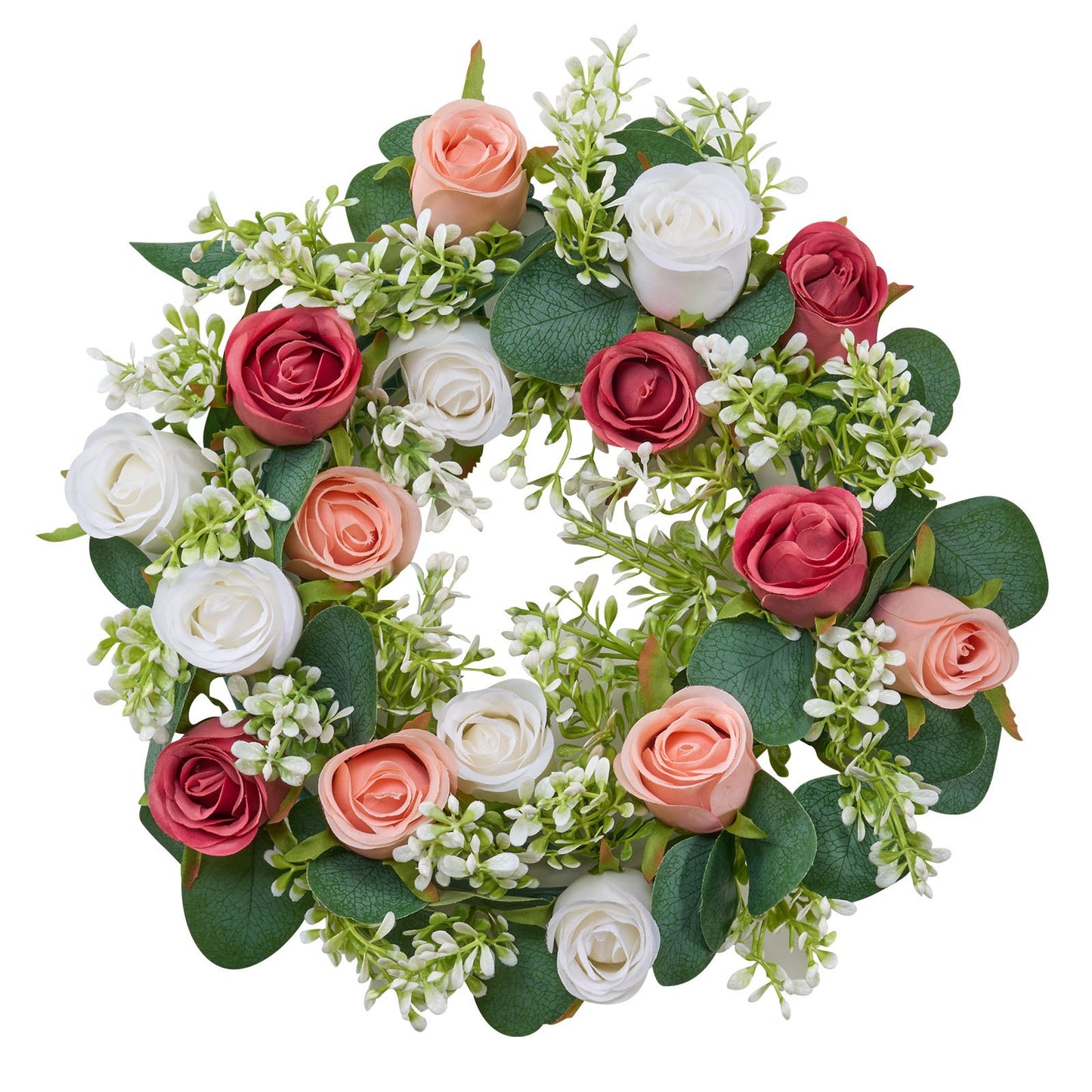 Artificial Rose Wreath, 340 mm Diameter Faux Flower Wreath with Pink and White Roses, Flower Arrangement Centerpiece for Valentine's, Mother's Day, Party, Wedding and Home Table Décor, 10 PCS