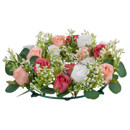 Artificial Rose Wreath, 340 mm Diameter Faux Flower Wreath with Pink and White Roses, Flower Arrangement Centerpiece for Valentine's, Mother's Day, Party, Wedding and Home Table Décor, 10 PCS